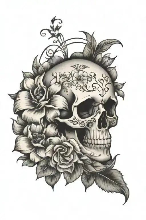 Skull With Flowers Blooming