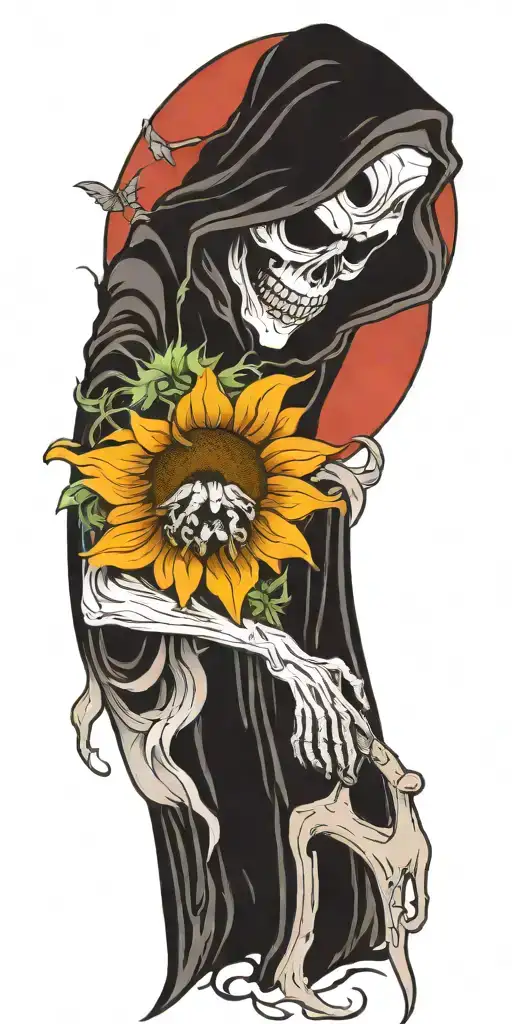 Grim Reaper Holding A Sunflower