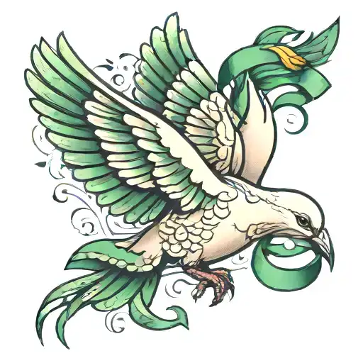 Dove Carrying Green Mental Health Ribbon In His Beak