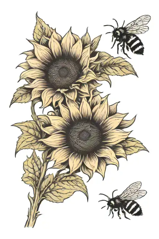 Three Black Sunflowers With A Tiny Bee Perched