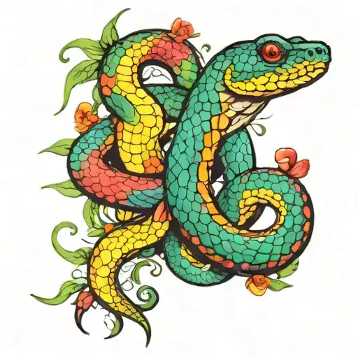 Rainbow Snake Growing On The Skin