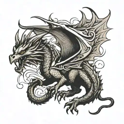 Dragon With Huge Wings Spread