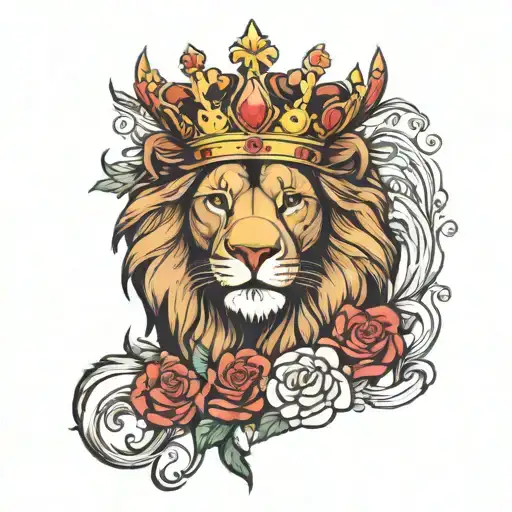 Stern Full Body Lion With Crown And Rose