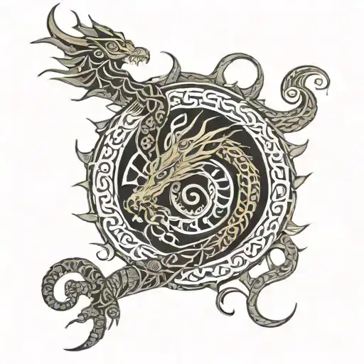 Tribal Dragon Wrapped Round Arm Band Black