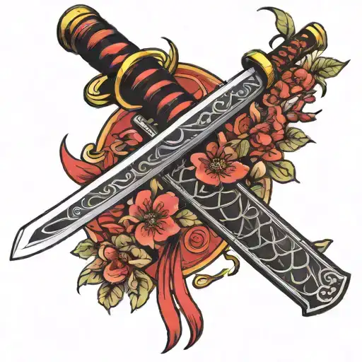 Japanese Katana With Red Licorice Flowers