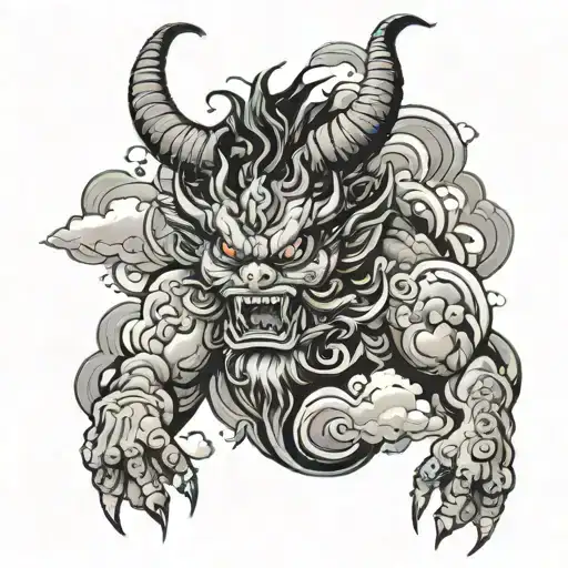 Asian Demon Comming From Clouds