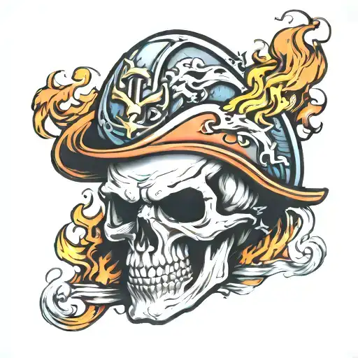Skull With Mustache And Fire Helmet