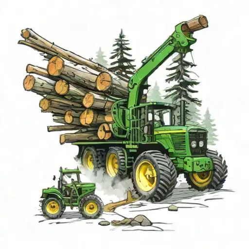 Forest With A John Deere 1910E Forwarder Hauling Logs On The Bottom