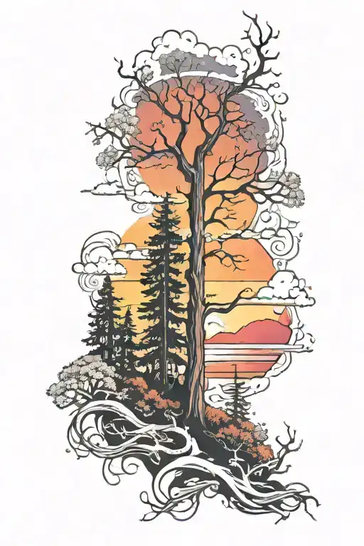 Black And White Forrest Colorful Sunset