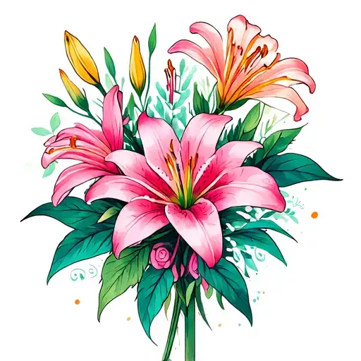 Aurora Lily Flower And Azalea Flower Bouquet