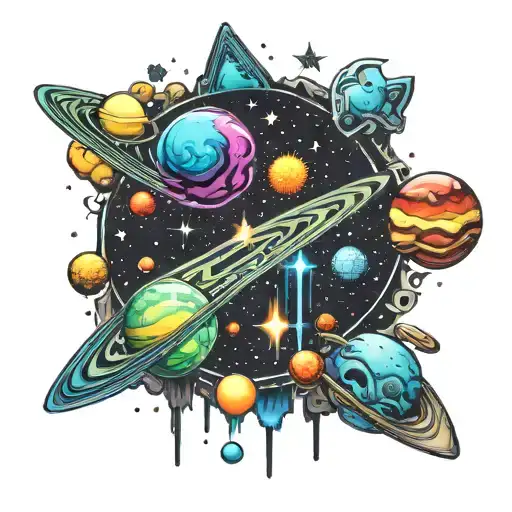 A Cosmic Galaxy Scene With Planets That Resemble Popular Game Levels