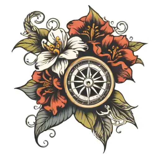 Compass Rose And Fleur-de-lys Flower