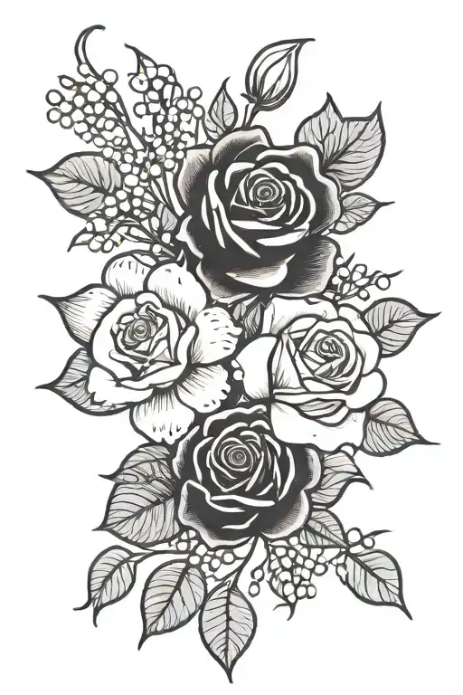 One Simple Rose And One Lilly Of The Valley Roses With Steams Growing Together