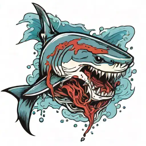 Shark With Blood On Water