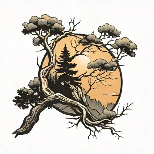 Mountain Tree Branches Stretching Towards The Sky