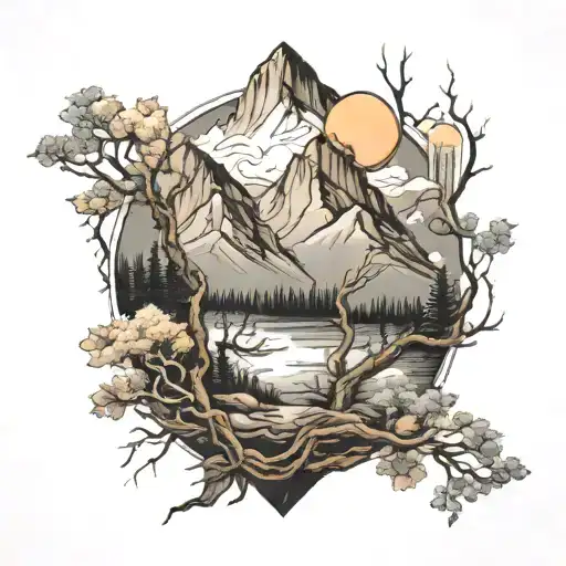 Mountain Landscape Tree Branches