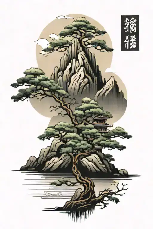Mountain Landscape Japanese Tree