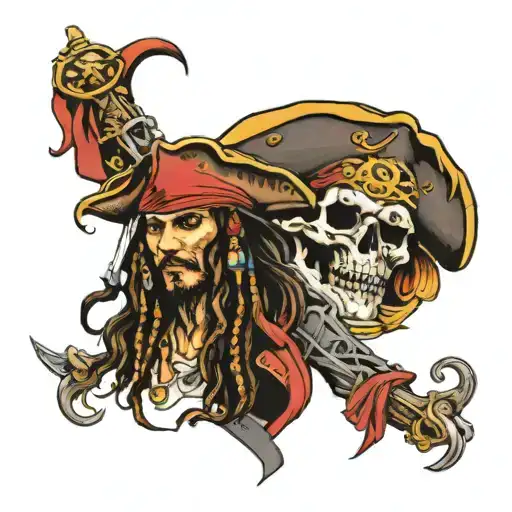 Pirates Of Caribbean Ship And Pirate Jack Sparrow