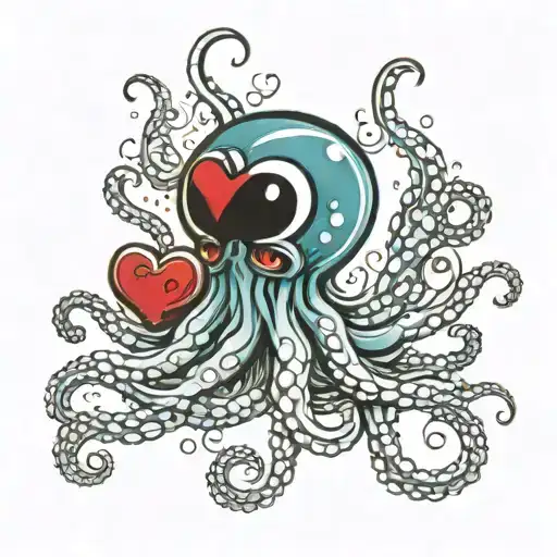 Octopus With A Heart In Water