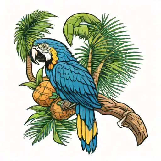 Macaw With Coconut Tree Venezuela Flag Intertwined