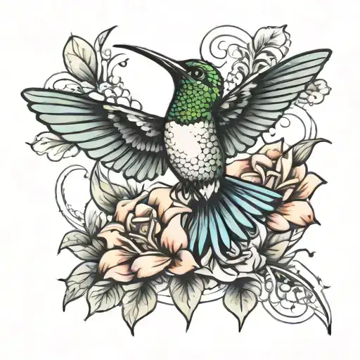 Flower And Hummingbird Flying