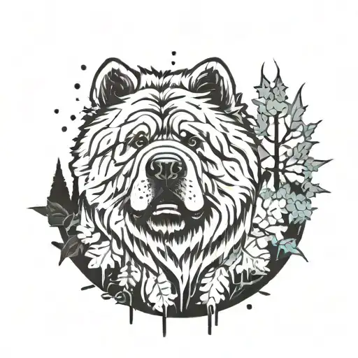 Chow Chow Dog With Forest And Time Background Black