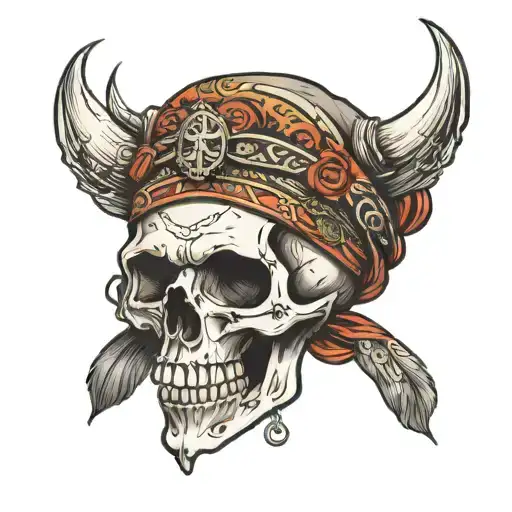 Skull With Bandana And Earrings