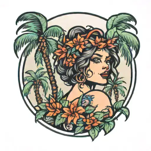 Traditional Woman Palm Tree Outline