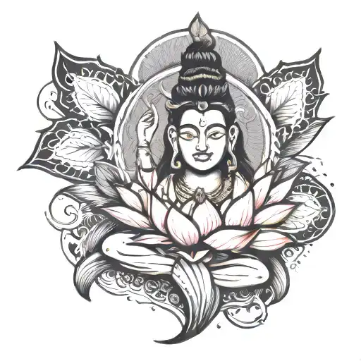 Shiva And Lotus Flower Surrounded