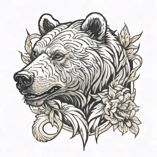 Bear Head Emerging With Hounds Chasing Behind