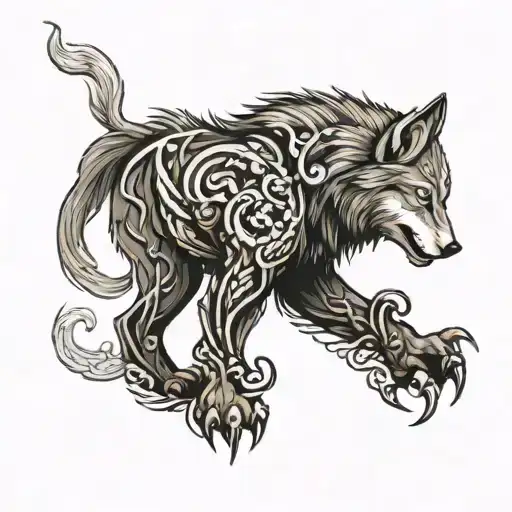 Create A Tatoo With Wolf And Viking Sign And Forest