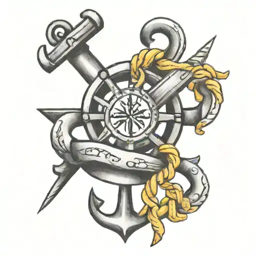 Anchor With Cross And Initials Intertwined