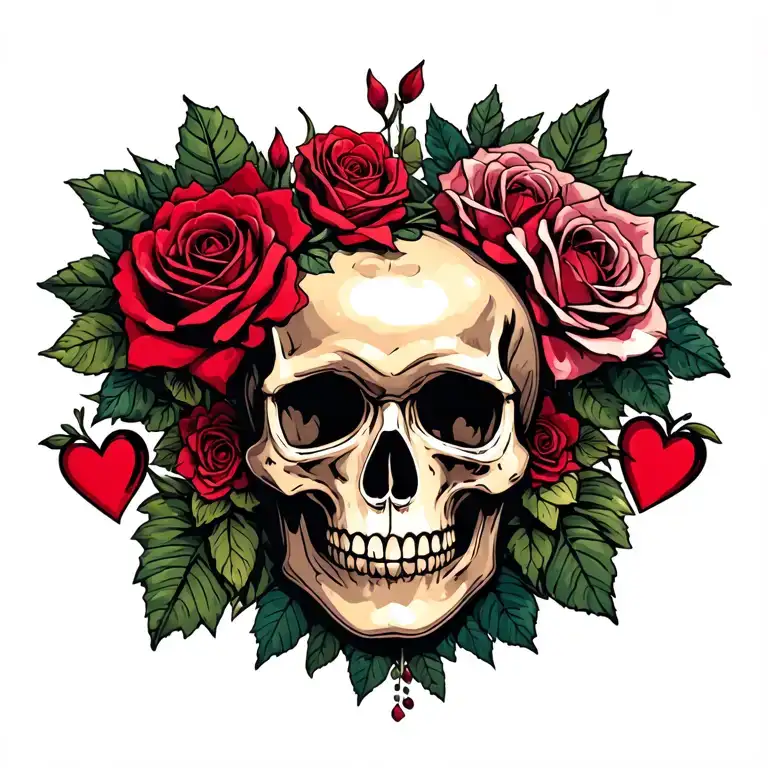 Hearts Roses Skulls And Hearts On Lower To Mid Back