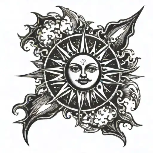 A Sun Rising Out Of Cloudsit At The Base Of The Sun Are The Words In Cursive Sol Se Let Oritur