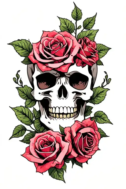 Skull And Roses Intertwined
