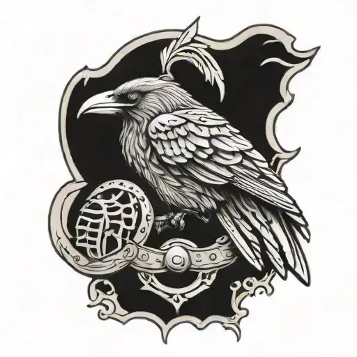 Pearlescent Raven Standing On A Viking Helmet