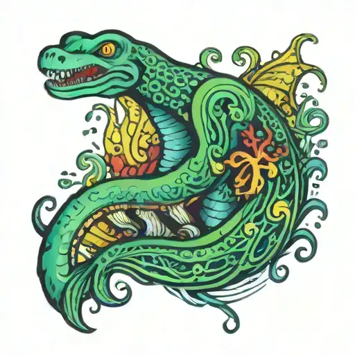 Lochness Monster With Colourful Water