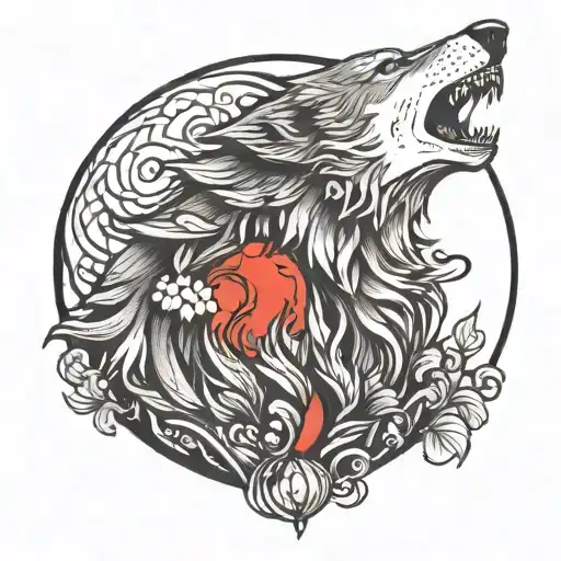 Wolf Howling At Red Moon