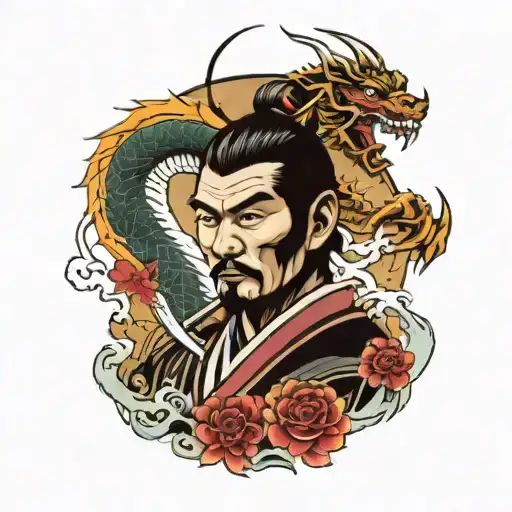 Japanese Samurai And Dragon