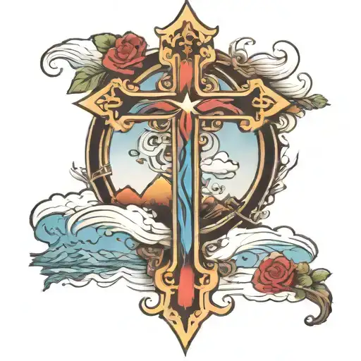 Christian Cross With Road To Heaven