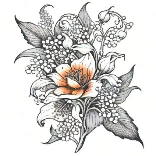 Lily Of The Valley And Poppy Flowers In Black And Grey