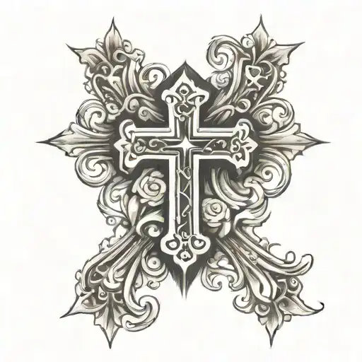 Catholic Cross Nipple Tattoo Design