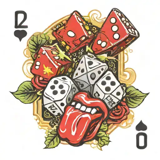 Rolling Stones Tongue Spitting Out 2 Dice And Three Game Cards