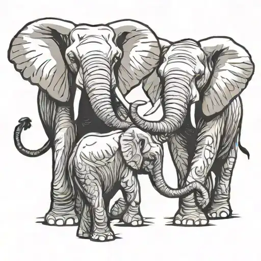 3 African Elephants Holding Trunks