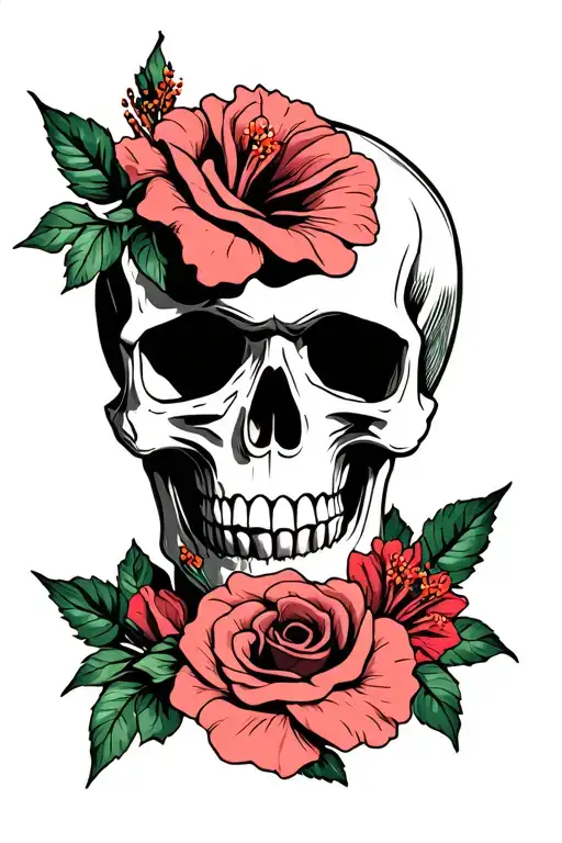 Skull And Roses Mayflowers Hibiscus
