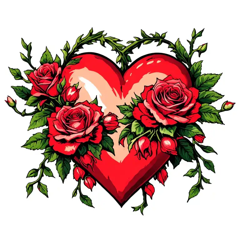 Vines And Rosebuds Around A Heart With A Crooked Halo