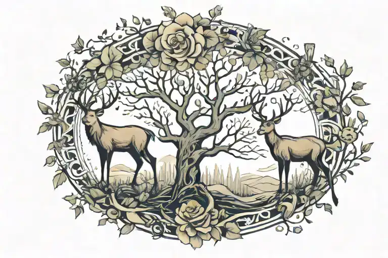 Deer And The Tree Of Life And Death