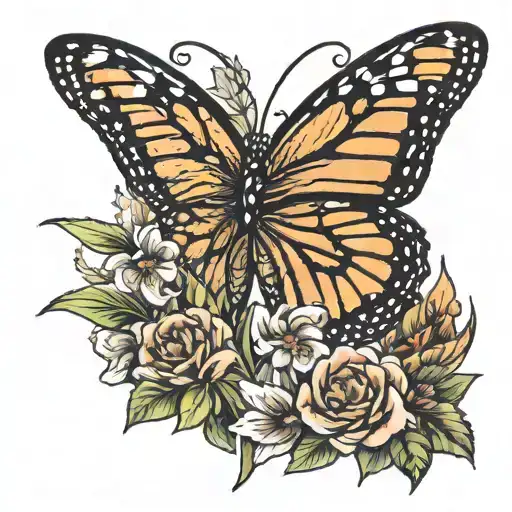 Monarch Butterfly With Right Wing Being Flowers