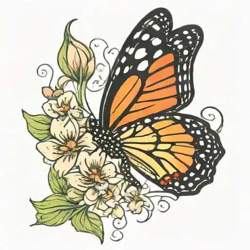 Half Monarch Butterfly Wing Half Flower
