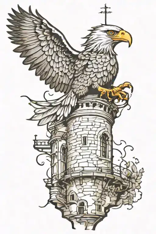 Eagle Landing On An Old Tower